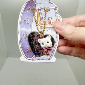 NEW Vtg 1998 Calico Kittens RARE White Cat Necklace Kitty Gold Collar Enesco